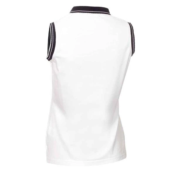Ladies Kathleen Sleeveless Club Polo Shirt White Navy 2 Ladies Kathleen Sleeveless Club Polo Shirt White Navy - Image 2