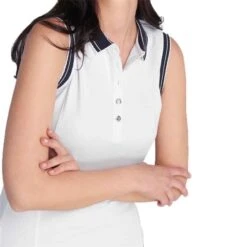 Ladies Kathleen Sleeveless Club Polo Shirt White Navy 10 Ladies Kathleen Sleeveless Club Polo Shirt White Navy -Women's Golf Fashion - Green Lamb P SG22917GREENLAMBSHIRTWHITENAVYLADIES 4 L