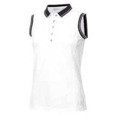 Ladies Kathleen Sleeveless Club Polo Shirt White Navy