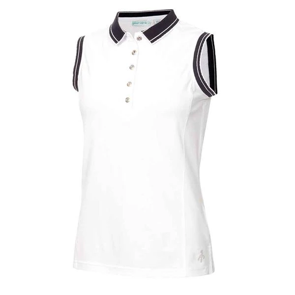 Ladies Kathleen Sleeveless Club Polo Shirt White Navy 1 Ladies Kathleen Sleeveless Club Polo Shirt White Navy