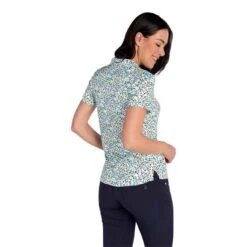 Ladies Katia Print Polo Shirt Watermark -Women's Golf Fashion - Green Lamb P SG22918GREENLAMBSHIRTWATERMARKLADIES 3 L