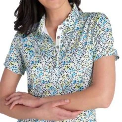 Ladies Katia Print Polo Shirt Watermark -Women's Golf Fashion - Green Lamb P SG22918GREENLAMBSHIRTWATERMARKLADIES 5 L