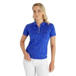 Ladies Kathleen Silver Foil Polo Shirt Cornflower -Women's Golf Fashion - Green Lamb P SG22920GREENLAMBSHIRTCORNFLOWERLADIES 2 L