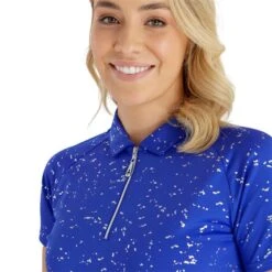 Ladies Kathleen Silver Foil Polo Shirt Cornflower -Women's Golf Fashion - Green Lamb P SG22920GREENLAMBSHIRTCORNFLOWERLADIES 4 L