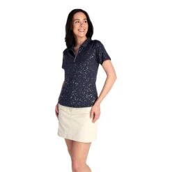 Ladies Kathleen Silver Foil Polo Shirt Navy -Women's Golf Fashion - Green Lamb P SG22920GREENLAMBSHIRTNAVYLADIES 2 L