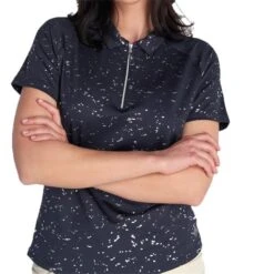 Ladies Kathleen Silver Foil Polo Shirt Navy -Women's Golf Fashion - Green Lamb P SG22920GREENLAMBSHIRTNAVYLADIES 5 L