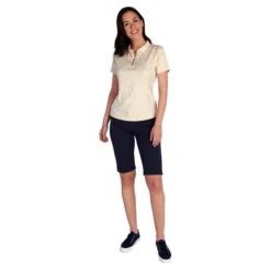 Ladies Kathleen Silver Foil Polo Shirt Stone -Women's Golf Fashion - Green Lamb P SG22920GREENLAMBSHIRTSTONELADIES 4 L