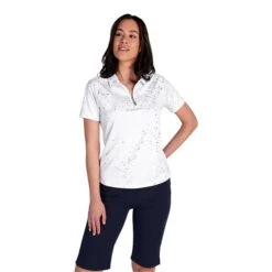 Ladies Kathleen Silver Foil Polo Shirt White -Women's Golf Fashion - Green Lamb P SG22920GREENLAMBSHIRTWHITELADIES 2 L