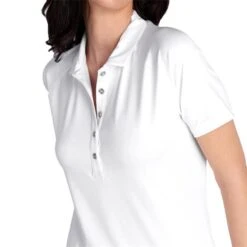 Ladies Katina Ripple Polo Shirt White -Women's Golf Fashion - Green Lamb P SG22921GREENLAMBSHIRTWHITELADIES 5 L