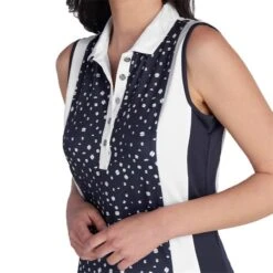 Ladies Kay Sleeveless Printed Panel Polo Shirt Nightsky -Women's Golf Fashion - Green Lamb P SG22922GREENLAMBSHIRTNIGHTSKYLADIES 3 L