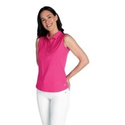 Ladies Kaydee Sleeveless Ripple Polo Shirt Magenta -Women's Golf Fashion - Green Lamb P SG22925GREENLAMBSHIRTMAGENTALADIES 2 L