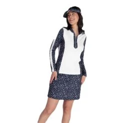 Ladies Kaz Long Sleeve Raglan Print Zip Neck Top White Nightsky -Women's Golf Fashion - Green Lamb P SG22927GREENLAMBTOPWHITENIGHTSKYLADIES 2 L