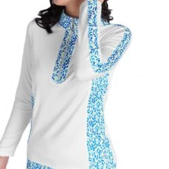 Ladies Kaz Long Sleeve Raglan Print Zip Neck Top White Zing -Women's Golf Fashion - Green Lamb P SG22927GREENLAMBTOPWHITEZINGLADIES 5 L