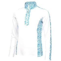 Ladies Kaz Long Sleeve Raglan Print Zip Neck Top White Zing