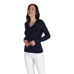 Ladies Kayley Ripple V-Neck Sweater Navy -Women's Golf Fashion - Green Lamb P SG22928GREENLAMBSWEATERNAVYLADIES 2 L