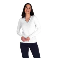 Ladies Kayley Ripple V-Neck Sweater White -Women's Golf Fashion - Green Lamb P SG22928GREENLAMBSWEATERWHITELADIES 2 L