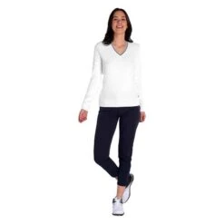 Ladies Kayley Ripple V-Neck Sweater White -Women's Golf Fashion - Green Lamb P SG22928GREENLAMBSWEATERWHITELADIES 4 L