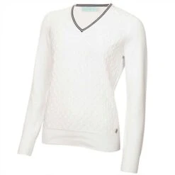 Ladies Kayley Ripple V-Neck Sweater White