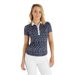 Ladies Melanie Printed Polo Shirt Leaf Print 8 Ladies Melanie Printed Polo Shirt Leaf Print -Women's Golf Fashion - Green Lamb P SG23960GREENLAMBSHIRTLEAFPRINTLADIES 2 L