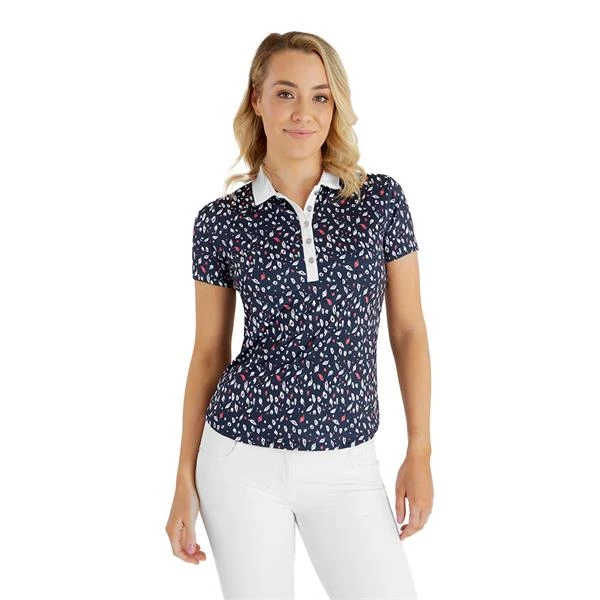 Ladies Melanie Printed Polo Shirt Leaf Print 3 Ladies Melanie Printed Polo Shirt Leaf Print - Image 3