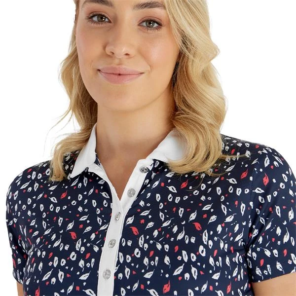 Ladies Melanie Printed Polo Shirt Leaf Print 6 Ladies Melanie Printed Polo Shirt Leaf Print - Image 6