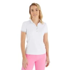 Ladies Martha Pique Polo Shirt White -Women's Golf Fashion - Green Lamb P SG23961GREENLAMBSHIRTWHITELADIES 2 L