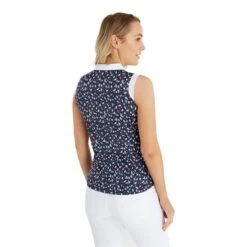 Ladies Marie Printed Sleeveless Polo Shirt Leaf Print 9 Ladies Marie Printed Sleeveless Polo Shirt Leaf Print -Women's Golf Fashion - Green Lamb P SG23963GREENLAMBSHIRTLEAFPRINTLADIES 3 L