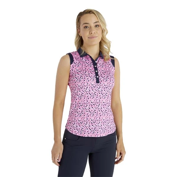 Ladies Marie Printed Sleeveless Polo Shirt Sepa Print 3 Ladies Marie Printed Sleeveless Polo Shirt Sepa Print - Image 3