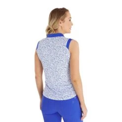 Ladies Marie Printed Sleeveless Polo Shirt Terrazo Print -Women's Golf Fashion - Green Lamb P SG23963GREENLAMBSHIRTTERRAZOPRINTLADIES 3 L