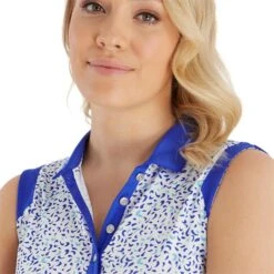 Ladies Marie Printed Sleeveless Polo Shirt Terrazo Print -Women's Golf Fashion - Green Lamb P SG23963GREENLAMBSHIRTTERRAZOPRINTLADIES 5 L