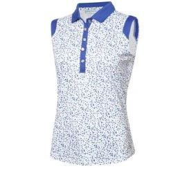 Ladies Marie Printed Sleeveless Polo Shirt Terrazo Print
