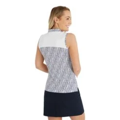 Ladies Mary Printed Sleeveless Polo Shirt White Waterfall -Women's Golf Fashion - Green Lamb P SG23964GREENLAMBSHIRTWHITEWATERFALLLADIES 3 L