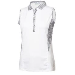 Ladies Mary Printed Sleeveless Polo Shirt White Waterfall
