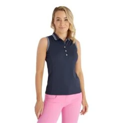 Maisie Pique Sleeveless Polo Shirt Navy -Women's Golf Fashion - Green Lamb P SG23965GREENLAMBSHIRTNAVYLADIES 2 L