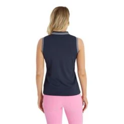 Maisie Pique Sleeveless Polo Shirt Navy -Women's Golf Fashion - Green Lamb P SG23965GREENLAMBSHIRTNAVYLADIES 3 L