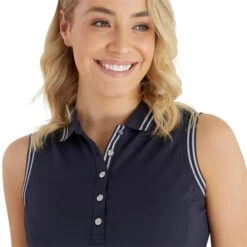 Maisie Pique Sleeveless Polo Shirt Navy -Women's Golf Fashion - Green Lamb P SG23965GREENLAMBSHIRTNAVYLADIES 5 L