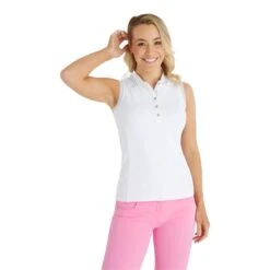 Maisie Pique Sleeveless Polo Shirt White -Women's Golf Fashion - Green Lamb P SG23965GREENLAMBSHIRTWHITELADIES 1 L