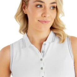 Maisie Pique Sleeveless Polo Shirt White -Women's Golf Fashion - Green Lamb P SG23965GREENLAMBSHIRTWHITELADIES 4 L