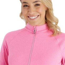 Ladies Molly Textured Zip Neck Top Candy -Women's Golf Fashion - Green Lamb P SG23969GREENLAMBTOPCANDYLADIES 3 L