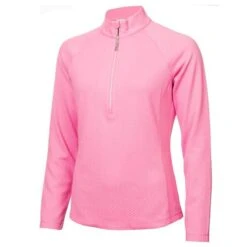 Ladies Molly Textured Zip Neck Top Candy