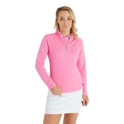 Ladies Molly Textured Zip Neck Top Candy -Women's Golf Fashion - Green Lamb P SG23969GREENLAMBTOPCANDYLADIES L