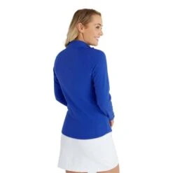 Ladies Molly Textured Zip Neck Top Cornflower -Women's Golf Fashion - Green Lamb P SG23969GREENLAMBTOPCORNFLOWERLADIES 3 L