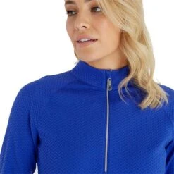 Ladies Molly Textured Zip Neck Top Cornflower -Women's Golf Fashion - Green Lamb P SG23969GREENLAMBTOPCORNFLOWERLADIES 5 L