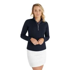 Ladies Molly Textured Zip Neck Top Navy -Women's Golf Fashion - Green Lamb P SG23969GREENLAMBTOPNAVYLADIES 2 L
