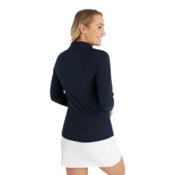 Ladies Molly Textured Zip Neck Top Navy -Women's Golf Fashion - Green Lamb P SG23969GREENLAMBTOPNAVYLADIES 3 L