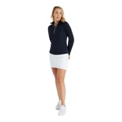Ladies Molly Textured Zip Neck Top Navy -Women's Golf Fashion - Green Lamb P SG23969GREENLAMBTOPNAVYLADIES 4 L