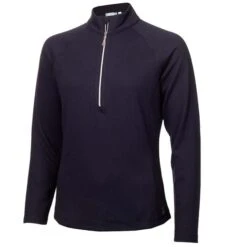 Ladies Molly Textured Zip Neck Top Navy