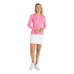 Ladies Madison Cable V-Neck Sweater Candy -Women's Golf Fashion - Green Lamb P SG23970GREENLAMBSWEATERCANDYLADIES 4 L