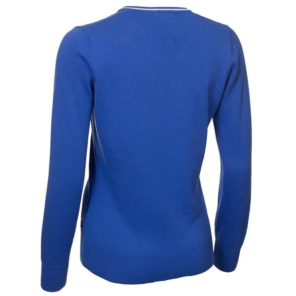 Ladies Madison Cable V-Neck Sweater Cornflower 2 Ladies Madison Cable V-Neck Sweater Cornflower - Image 2