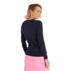 Ladies Madison Cable V-Neck Sweater Navy -Women's Golf Fashion - Green Lamb P SG23970GREENLAMBSWEATERNAVYLADIES 3 L